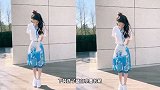 李沁晒周一营业照，蓝白水墨长裙搭配半高丸子头，清新又温柔甜美