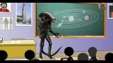 火柴人趣味动画：老师突然变身异形,学生随手掏出激光剑！