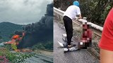 大巴车撞到护栏侧翻起火 现场浓烟滚滚火势冲天已致6人受伤