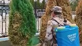 新型绿化方式，直接在工地上喷漆