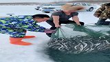 冰下的野生鳗鱼，满满一大网