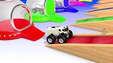 启蒙教育 3D动画巨型轮胎车彩色水池中涂上色彩 趣味学习颜色