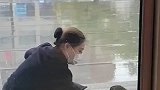 江苏南通：流浪狗在门口躲雨，小姐姐上前帮忙仔细擦干