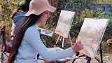 姑娘野外作画，画美人更美，网友侧颜女神呀！