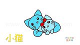 动物简笔画大全，画两只小蓝猫简笔画