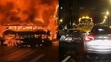 上海一兰博基尼超跑高架上自燃 大火包裹车身豪车烧成黑炭
