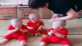 三胞胎抢橘子吃，眼前的这一幕，真是太搞笑了