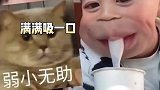 男孩拍喝奶茶笑场，珍珠从鼻孔中喷出