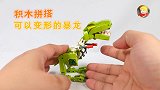 积木拼搭：开箱启蒙积木机兽魔方，可以变形的暴龙