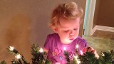 小女孩很爱惜圣诞树啊，仔细清理灰尘，好像方式不大对