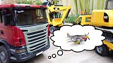 仿真工程车玩具，工程机械们全部赶来，共同组装这架野马战斗机