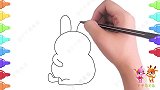幼儿绘画教程，绘制一只可爱的小白兔并着色，卡通动物简笔画