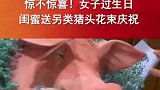 惊不惊喜！女子过生日闺蜜送另类猪头花束庆祝：很意外但很开心