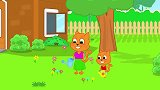 儿童卡通片：猫咪家族玩吹泡泡