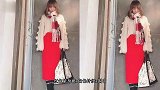 年会穿什么来条红裙吧！这几种红色半裙冬季造型示范