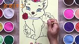沙画戴着玫瑰花的可爱猫咪，做法简单，小朋友喜欢玩的手工DIY