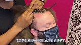 男子头发爆炸型又毛躁，编成麻花辫子后，帅气十足