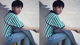 王俊凯穿拼色条纹学生衫出镜搭牛仔裤清爽帅气少年感十足