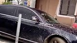 这奥迪车主是怎么了谁看到他的保险杠是怎么下来的太奇葩了