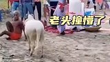 山羊的报复行为，老头被撞懵了