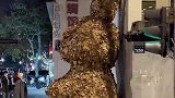 街头出现落叶兔子，两个小姐姐抓紧来拍照