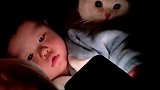 萌娃不睡觉偷偷看动画片，猫猫一只接一只叠头陪他看