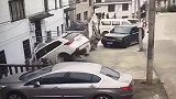 浙江一司机操作失误驾车撞断栏杆 倒立插进居民家中