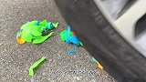 汽车碾压陶瓷鸭子玩具实验