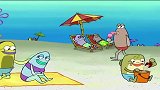 海绵宝宝：海绵宝宝跟派大星，跟海浪比调皮，直接被冲动海里！