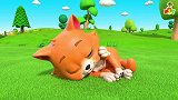 启蒙教育 3D动画小男孩和猫咪草地上玩公交玩具巴士 趣味儿歌