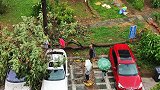 北京暴雨大风来袭，现场井盖被顶起舞，有树木被直接刮倒