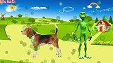 太空人拿魔法棒把积木玩具变狗狗，猪，牛，猫咪小动物