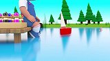 启蒙教育 3D动画小男孩独自在河边玩木质小船 趣味学习颜色