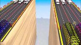 启蒙教育 3D动画卡通玩具车队穿越彩虹桥梁 趣味学习车辆颜色