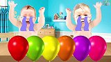 用气球学习颜色，手指，家庭，儿童托儿所节奏
