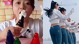 美女直播吃彩色果冻甜筒，一口下去幸福的味道，是我向往的生活