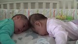可爱龙凤胎兄妹趴着练习抬头,宝宝们表示好累哟,感觉人生好艰难