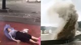 17级台风利奇马即将登陆 路上行人被刮倒拖行