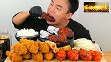 美食制作，小哥吃豪华BBQ套餐，肉特多嚼起来真爽呀