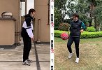 王霜和表哥带来隔空颠球表演 配合默契演技在线