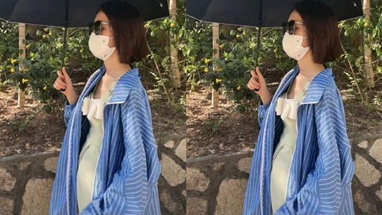 唐艺昕穿花苞裙小腹凸起