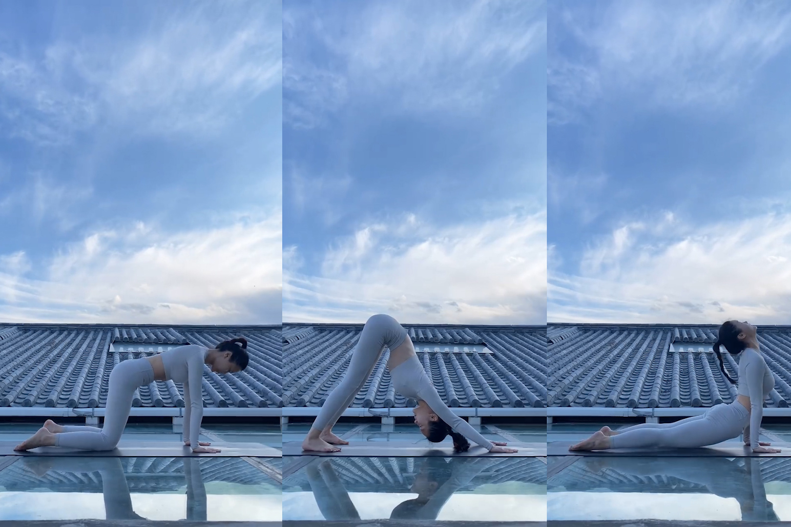 那朵云真大!美女上演空中瑜伽 人天屋顶合三为一