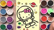 沙画在太空中的hellokitty，做法简单，小朋友都喜欢玩