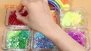 彩虹系列混泥，把六种不同颜色化妆品闪粉等混在水晶泥里，无硼砂
