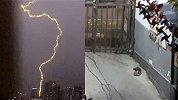 深夜一声惊雷“炸”醒成都：大楼被闪电击中 小猫屋外淡定看雨