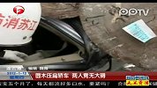 圆木压扁轿车 两人竟无大碍