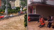 广西那坡暴雨后变水城 街上两名女子险被冲走