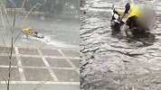 暴雨中抢救电动车 外卖小哥14秒“求生”视频看哭网友