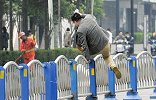 尴尬了！酒驾男子路遇交警查车 弃车翻护栏逃跑因太胖被卡住