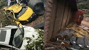 重庆一大货车失控连撞多车侧翻：出租车被压扁 车内2人死里逃生